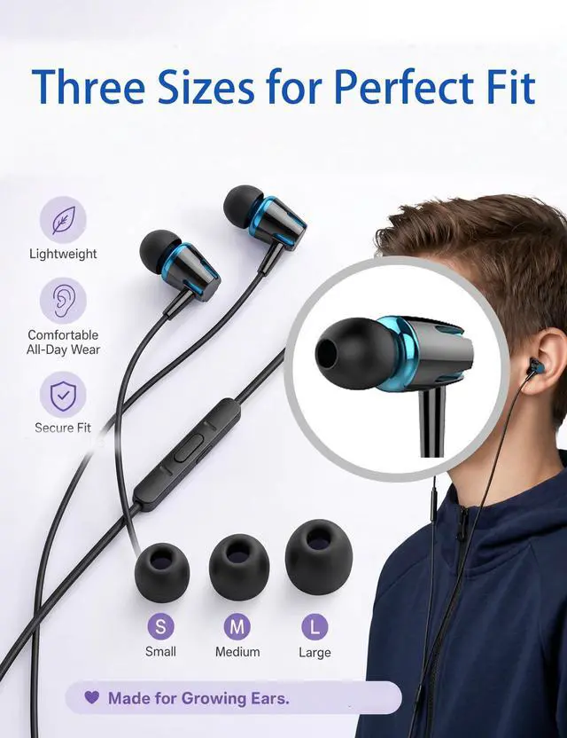 Alt view image 3 of 5 - Teens Wired Earbuds with Case, 3.5mm Headphones for School,Classic Graffiti | Wired Student Earbuds, with Carabiner Clip to Attach on School Backpack, Small Eartips, for PC and Tablets