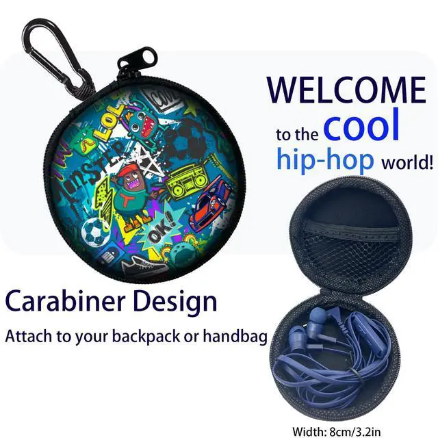 Alt view image 4 of 5 - Teens Wired Earbuds with Case, 3.5mm Headphones for School,Classic Graffiti | Wired Student Earbuds, with Carabiner Clip to Attach on School Backpack, Small Eartips, for PC and Tablets
