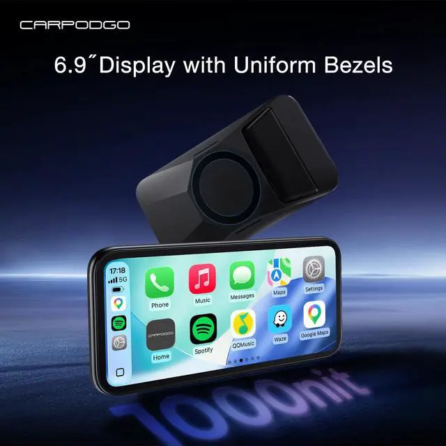 Alt view image 2 of 6 - Mini 6.9 CarPlay Screen for Car,Equal-Bezel Rounded Display,1000-nit Brightness,Portable 60fps Wireless Apple Carplay,Compatible with MagSafe Magnetic Mounts,Display-Only BT Mode