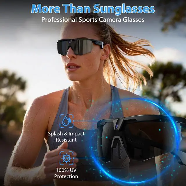 Alt view image 7 of 7 - AI Cycling Camera Glasses with 4K Video & 32MP Photo, Polarized UV400 Smart Sunglasses with Camera, EIS Stabilization, IP66 Waterproof Bluetooth Glasses for Men Women Biking Running Baseball