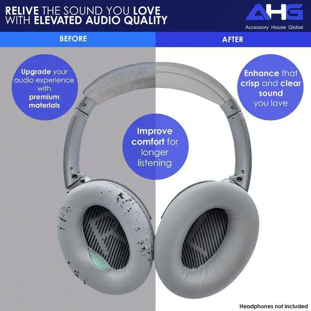 Alt view image 3 of 7 - Replacement QC Ear Pad and Headband Pad Kit Cushion. Compatible with Bose QuietComfort (2023) QC45 QC35 QC35 II QC SC QC SE Wireless Noise Cancelling Headphones (Grey)