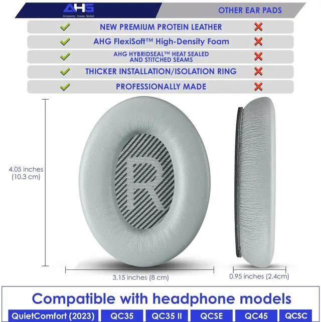 Alt view image 5 of 7 - Replacement QC Ear Pad and Headband Pad Kit Cushion. Compatible with Bose QuietComfort (2023) QC45 QC35 QC35 II QC SC QC SE Wireless Noise Cancelling Headphones (Grey)