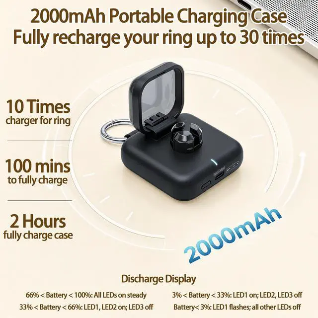 Alt view image 5 of 7 - Charging Case Compatible with Oura Ring Gen 4: 2000mAh Portable Travel Wireless Charger for Size 13/12/11/10/9/8/7 with Type-C Cable