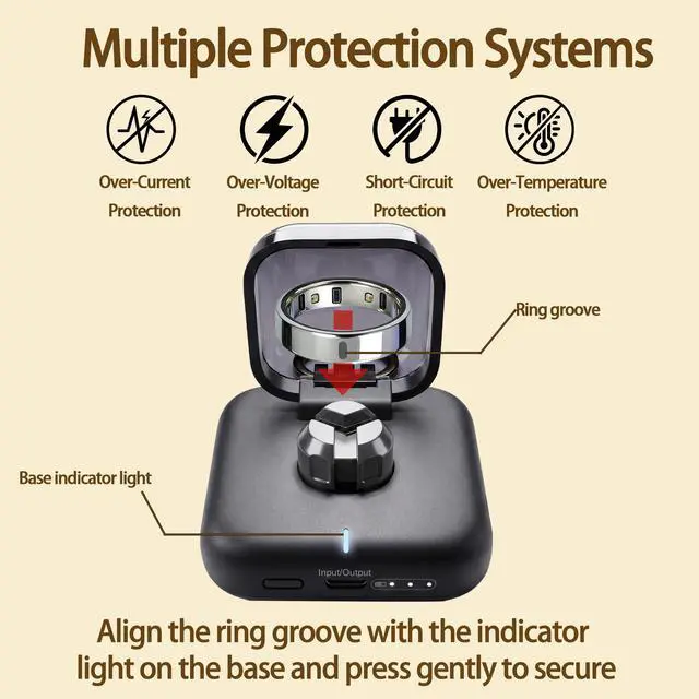 Alt view image 6 of 7 - Charging Case Compatible with Oura Ring Gen 4: 2000mAh Portable Travel Wireless Charger for Size 13/12/11/10/9/8/7 with Type-C Cable
