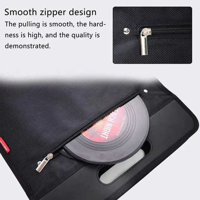 Alt view image 6 of 7 - Vinyl Record Travel Carrying Bag,LP Records Durable Vinyl Albums Case For Most 7" 10" 12" LP