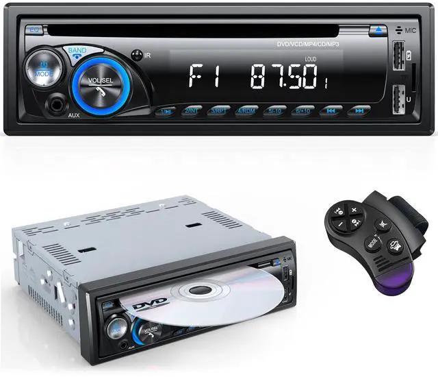 Main image of Car Radio Bluetooth with CD DVD Player, Single Din Car Stereo | FM/AM Car Radio Bluetooth with CD Player, Support 2 USB/SD/AUX/7 Colors/Fits 9-24V Vehicles