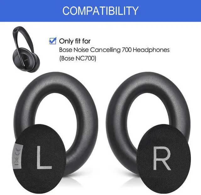 Alt view image 2 of 7 - Replacement Ear Pads for Bose NC700 Noise Cancelling Headphones | Upgrade Protein Leather Earpad Cushions for Bose 700 Over-Ear Headset (Black)