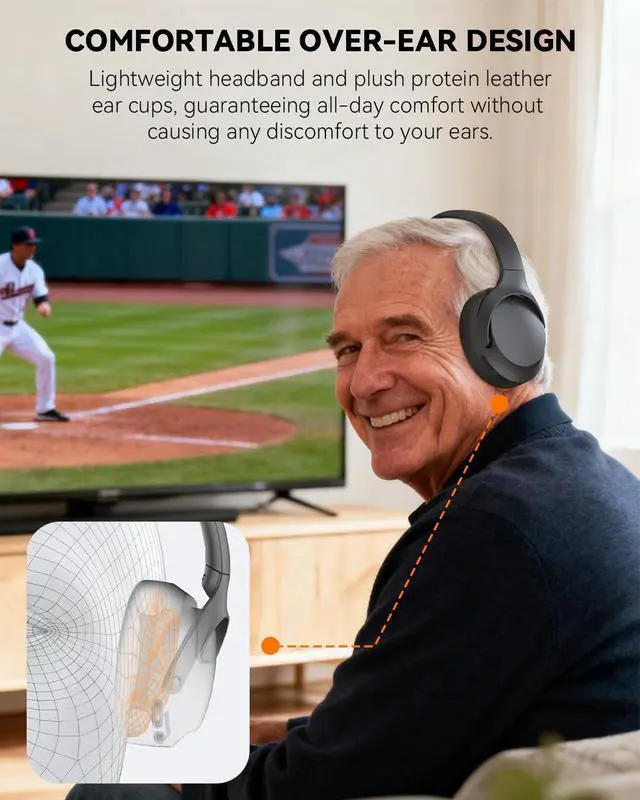 Alt view image 4 of 7 - Wireless Headphones for TV Watching with Charging Dock | Digital Optical RCA AUX 3.5MM Over Ear Headset for Seniors, Bluetooth Headphones No Delay, 30 Hrs Playtime, Plug and Play