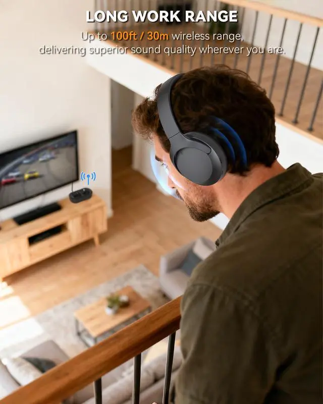 Alt view image 5 of 7 - Wireless Headphones for TV Watching with Charging Dock | Digital Optical RCA AUX 3.5MM Over Ear Headset for Seniors, Bluetooth Headphones No Delay, 30 Hrs Playtime, Plug and Play