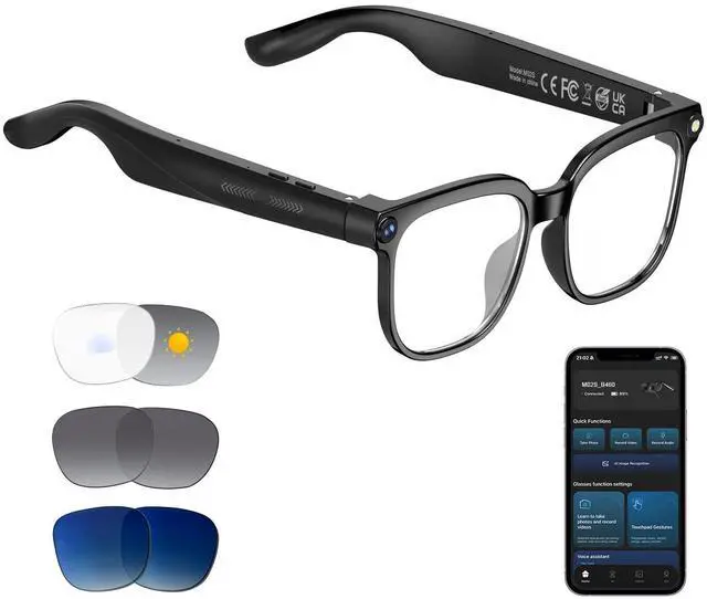 Main image of AI Smart Glasses with Camera, 8MP HD Video, Real-Time Translation | Photo Capture, Object Recognition, Open-Ear Music, Bluetooth Calls, AI Assistant, 4 Lens Options, Travel Vlog Trade Business