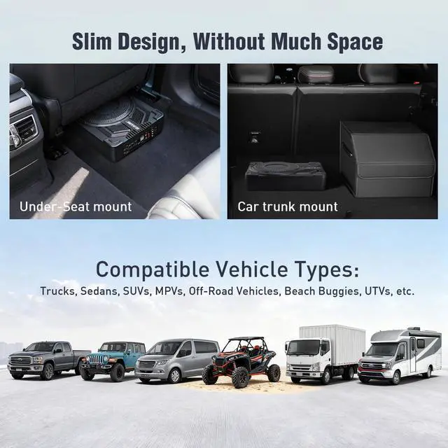 Alt view image 6 of 7 - 10" 1200W Under Seat Subwoofers with Amp, Class D MOSFET Amp & Efficient Heat Dissipation Design, Independent Control for Low-Pass Filter/Gain/Bass Boost, Suitable for Trucks/SUVs/Jeeps/MPVs