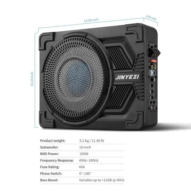 Alt view image 7 of 7 - 10" 1200W Under Seat Subwoofers with Amp, Class D MOSFET Amp & Efficient Heat Dissipation Design, Independent Control for Low-Pass Filter/Gain/Bass Boost, Suitable for Trucks/SUVs/Jeeps/MPVs