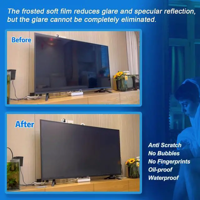 Alt view image 3 of 7 - Anti Glare TV Screen Protector for 65 Inch, Indoor & Outdoor Anti Glare TV Anti Blue Light Screen Frosted Film Anti-Reflection Rate Up To 90%