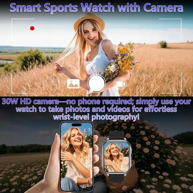 Alt view image 2 of 7 - Smart Watches for Men Women with Built-in Camera 2.01" Touch Screen Play local music Save music Fitness with Heart Rate/SpO2/Sleep Monitor IP67 Waterproof Smartwatch for Android iOS 100+ Sports Modes