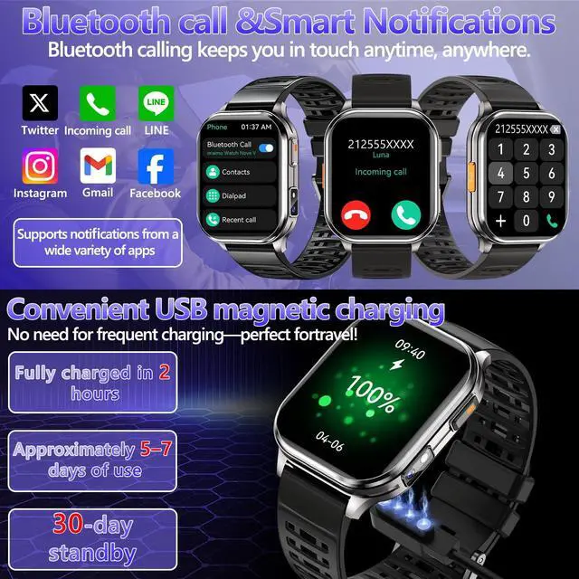 Alt view image 6 of 7 - Smart Watches for Men Women with Built-in Camera 2.01" Touch Screen Play local music Save music Fitness with Heart Rate/SpO2/Sleep Monitor IP67 Waterproof Smartwatch for Android iOS 100+ Sports Modes