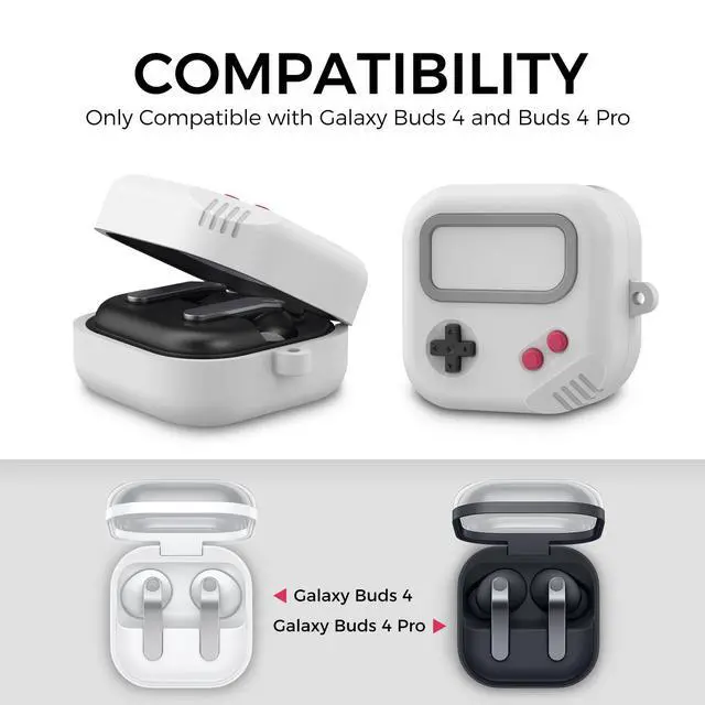 Alt view image 2 of 7 - for Samsung Galaxy Buds 4 Pro Case & Galaxy Buds 4 case, Game Console Design, Silicone Case for Buds Pro 4, Cute Cover for Men/Women Gamer (Light Grey)