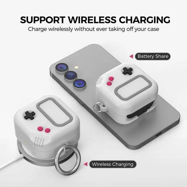 Alt view image 5 of 7 - for Samsung Galaxy Buds 4 Pro Case & Galaxy Buds 4 case, Game Console Design, Silicone Case for Buds Pro 4, Cute Cover for Men/Women Gamer (Light Grey)