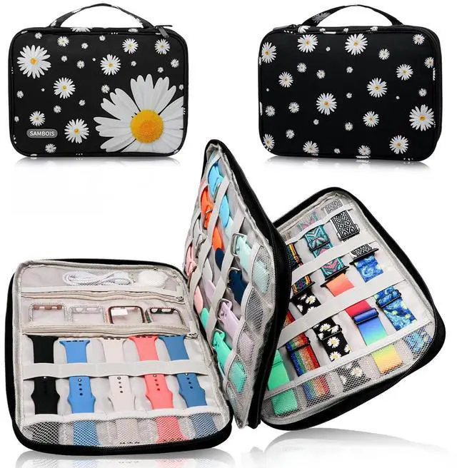 Main image of Watch Band Organizer Case for Apple Watch Band, Portable Bands Holder Organizer for 35 Straps, Travel Strap Storage Bag for iWatch Bands, Pin and Other Accessories Women (Daisy)