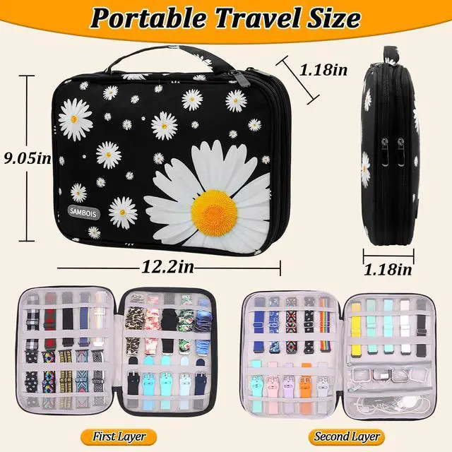 Alt view image 5 of 7 - Watch Band Organizer Case for Apple Watch Band, Portable Bands Holder Organizer for 35 Straps, Travel Strap Storage Bag for iWatch Bands, Pin and Other Accessories Women (Daisy)