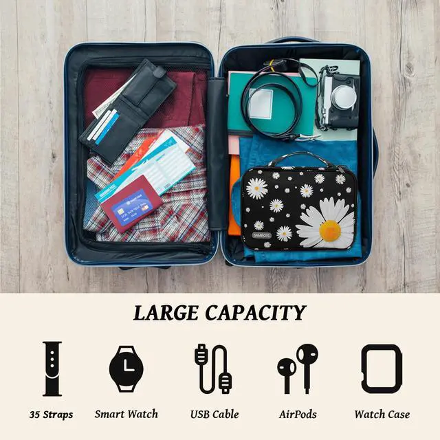 Alt view image 7 of 7 - Watch Band Organizer Case for Apple Watch Band, Portable Bands Holder Organizer for 35 Straps, Travel Strap Storage Bag for iWatch Bands, Pin and Other Accessories Women (Daisy)