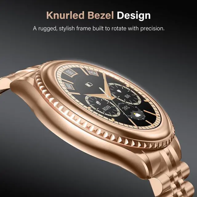 Alt view image 3 of 5 - 2026 Luxury Smart Watch for Men, Rotating Dial (Axe-Cut Bezel) Smartwatch, 1.32" AMOLED Display, Heart Rate, Blood Pressure, SpO2, Sleep Monitor, Stainless Steel Build, Compatible Android and iOS