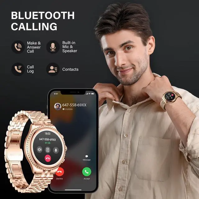 Alt view image 4 of 5 - 2026 Luxury Smart Watch for Men, Rotating Dial (Axe-Cut Bezel) Smartwatch, 1.32" AMOLED Display, Heart Rate, Blood Pressure, SpO2, Sleep Monitor, Stainless Steel Build, Compatible Android and iOS