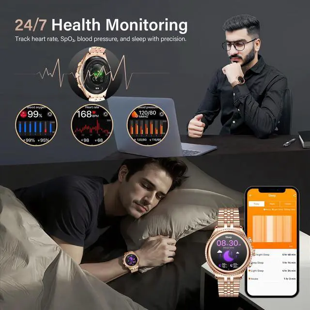 Alt view image 5 of 5 - 2026 Luxury Smart Watch for Men, Rotating Dial (Axe-Cut Bezel) Smartwatch, 1.32" AMOLED Display, Heart Rate, Blood Pressure, SpO2, Sleep Monitor, Stainless Steel Build, Compatible Android and iOS