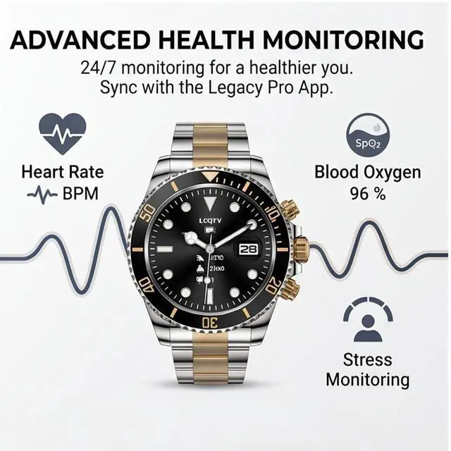Alt view image 2 of 7 - Nexus Pro Smartwatch for Men, Rugged Titanium Design, Bluetooth Calling, Health Monitor, Compatible with iOS Android (Gold)