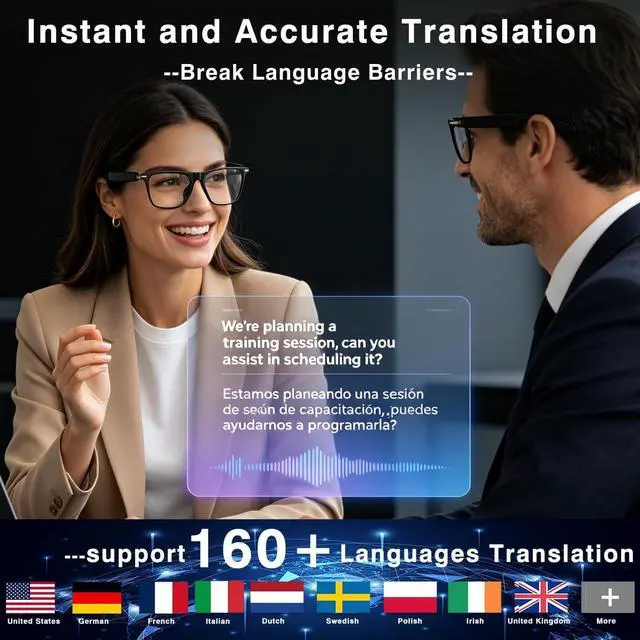 Alt view image 2 of 7 - AI Smart Glasses with ChatGPT, Bluetooth Glasses with 164+ Language & Accents, Photochromic Lens, Open-Ear Audio, Music & Hands-Free Calls, Voice Control, UV & Blue Light Protection, for Men & Women