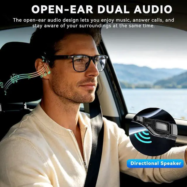 Alt view image 3 of 7 - AI Smart Glasses with ChatGPT, Bluetooth Glasses with 164+ Language & Accents, Photochromic Lens, Open-Ear Audio, Music & Hands-Free Calls, Voice Control, UV & Blue Light Protection, for Men & Women