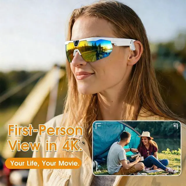 Alt view image 3 of 7 - AI Smart Glasses with Camera, 4K Video Recording & 32MP Photo, Polarized UV400 Sports Camera Sunglasses with EIS Stabilization, IP66 Waterproof Bluetooth Glasses for Men Women Cycling Hiking