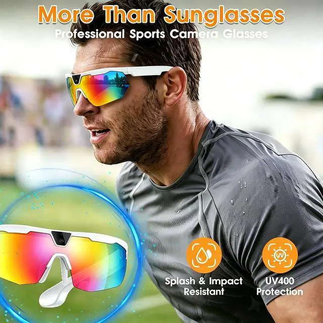 Alt view image 6 of 7 - AI Smart Glasses with Camera, 4K Video Recording & 32MP Photo, Polarized UV400 Sports Camera Sunglasses with EIS Stabilization, IP66 Waterproof Bluetooth Glasses for Men Women Cycling Hiking
