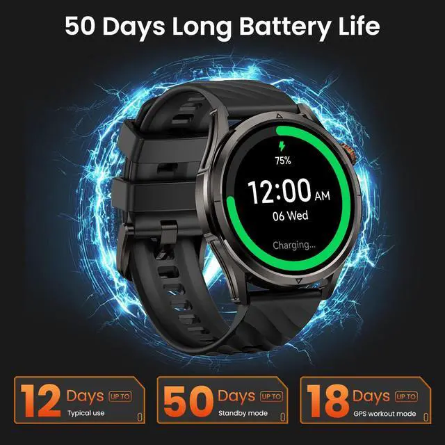 Alt view image 2 of 7 - Magic R10 GPS Smart Watch for Men, Stainless Steel Body, 50 Days Battery, 5ATM Waterproof, 180 Sport Modes for Outdoor Activity, 24/7 Heart Rate & Sleep Monitor (Black)