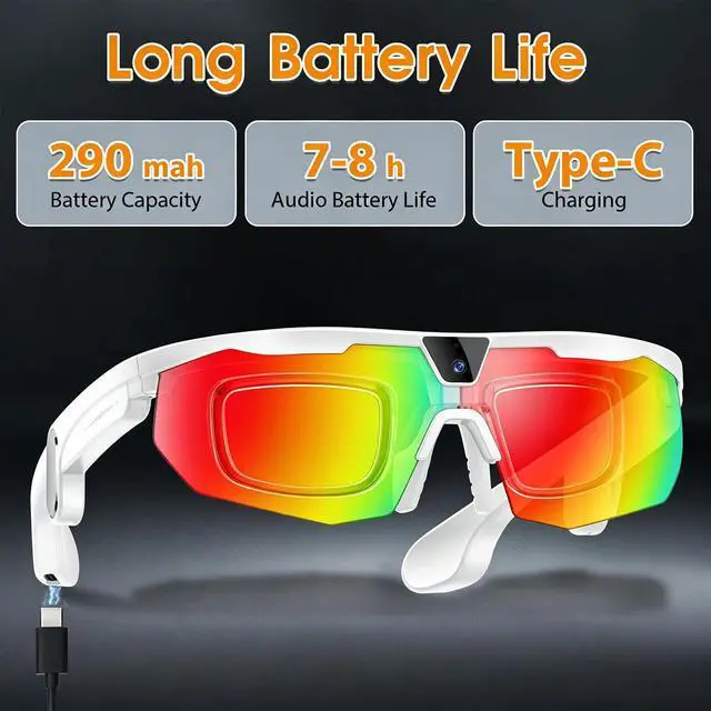 Alt view image 7 of 7 - AI Smart Glasses with Camera, 4K Video Recording & 32MP Photo, Polarized UV400 Sports Camera Sunglasses with EIS Stabilization, IP66 Waterproof Bluetooth Glasses for Men Women Cycling Hiking