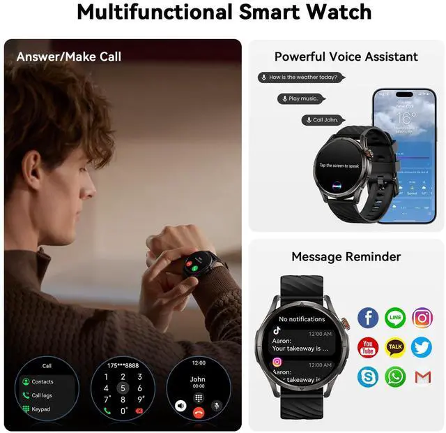 Alt view image 6 of 7 - Magic R10 GPS Smart Watch for Men, Stainless Steel Body, 50 Days Battery, 5ATM Waterproof, 180 Sport Modes for Outdoor Activity, 24/7 Heart Rate & Sleep Monitor (Black)