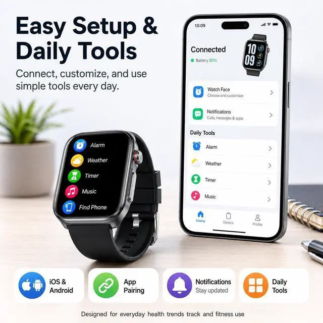Alt view image 6 of 7 - Advanced Smart Watch for Men Women - 2.04" HD Health Smart Watches with Answer/Make Call, 24H Heart Rate Monitor Smartwatch for iOS/Android