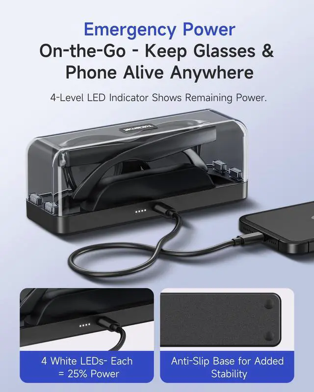 Alt view image 5 of 7 - Magnetic Charging Case for Ray-Ban Meta Gen 1 & 2, 3000mAh Power Bank | Fits Gen 1 & 2 Wayfarer, Headliner, Skyler | Gen 2 Blayzer/Scriber Optics | Oakley Meta HSTN | Up to 10 Recharges for Travel