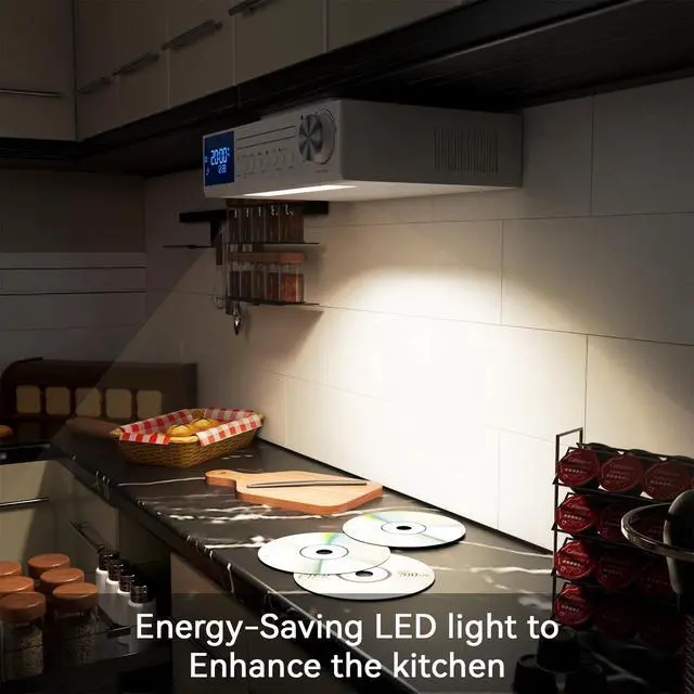 Alt view image 4 of 7 - Bluetooth CD Player,Under Cabinet Kitchen FM Radio CD Player White | Dual HD Speakers,Wireless Music System with LED Light,Remote Control,Kitchen Timer,Dual Alarm Clock