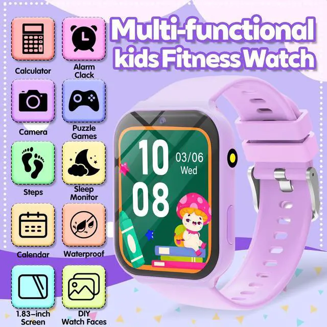 Alt view image 2 of 7 - Smart Watch for Kids, Kids Watch with 18 Puzzle Games Sleep 1.83" HD Touch | Pedometer DIY Dial Alarm Clock Timer Stopwatch Calendar Flashlight No APP/Phone, 12/24 hr Gift for Kid Christmas Birthday