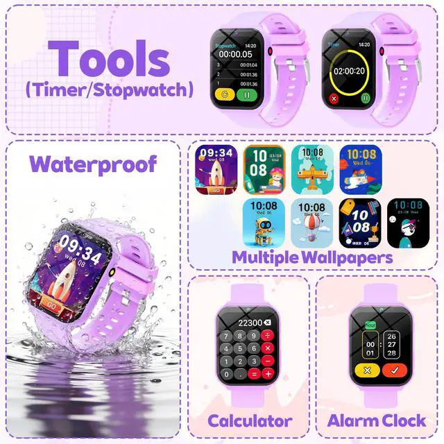 Alt view image 6 of 7 - Smart Watch for Kids, Kids Watch with 18 Puzzle Games Sleep 1.83" HD Touch | Pedometer DIY Dial Alarm Clock Timer Stopwatch Calendar Flashlight No APP/Phone, 12/24 hr Gift for Kid Christmas Birthday