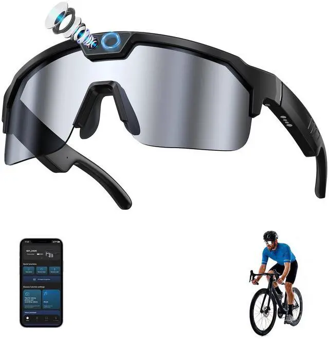 Main image of AI Smart Glasses with Camera, 4K Video Recording Sunglasses with Camera | UV400 Polarized Lenses,Voice Assistant & 6-Axis EIS Stabilization, Unisex Bluetooth Glasses for Cycling/Hiking/Running-Silver