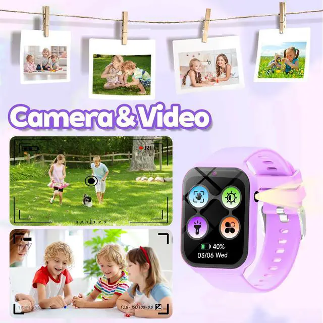Alt view image 7 of 7 - Smart Watch for Kids, Kids Watch with 18 Puzzle Games Sleep 1.83" HD Touch | Pedometer DIY Dial Alarm Clock Timer Stopwatch Calendar Flashlight No APP/Phone, 12/24 hr Gift for Kid Christmas Birthday
