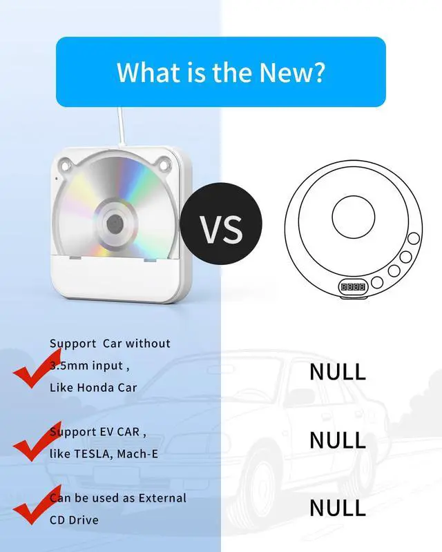 Alt view image 2 of 7 - External CD Player for Car, Portable Car CD Players with AUX Cable & Remote Control, Universal USB CD Player for Vehicle, Laptop, TV, Computer, for Android 4.4 and Above Navigation