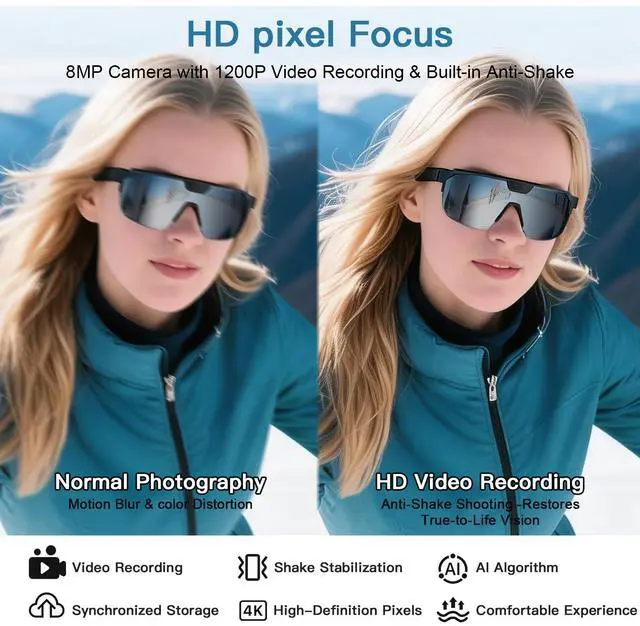 Alt view image 6 of 7 - AI Smart Glasses with Camera, 4K Video Recording Sunglasses with Camera | UV400 Polarized Lenses,Voice Assistant & 6-Axis EIS Stabilization, Unisex Bluetooth Glasses for Cycling/Hiking/Running-Silver