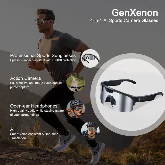 Alt view image 4 of 7 - AI Smart Glasses with Camera, 4K Video Recording Sunglasses with Camera | UV400 Polarized Lenses,Voice Assistant & 6-Axis EIS Stabilization, Unisex Bluetooth Glasses for Cycling/Hiking/Running-Silver