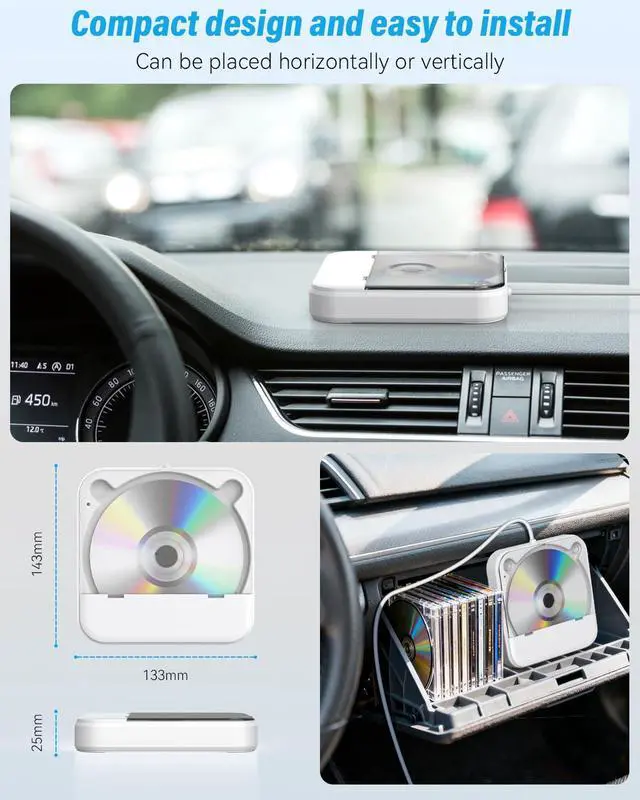 Alt view image 7 of 7 - External CD Player for Car, Portable Car CD Players with AUX Cable & Remote Control, Universal USB CD Player for Vehicle, Laptop, TV, Computer, for Android 4.4 and Above Navigation