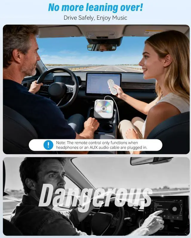 Alt view image 5 of 7 - External CD Player for Car, Portable Car CD Players with AUX Cable & Remote Control, Universal USB CD Player for Vehicle, Laptop, TV, Computer, for Android 4.4 and Above Navigation