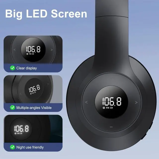 Alt view image 3 of 7 - X5 Rechargeable & Portable FM Radio Headphones Mowing (Black) | Excellent Reception, LED Display, Soft Ear Muffs, Radio Headset FM Receiver for Meeting, Works, Hiking, Jogging