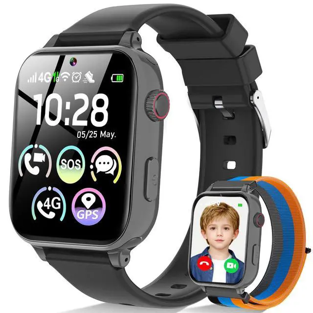 Main image of 4G Kids Smart Watch for Boys Girls with GPS Tracker, SOS, Two Way Call Video Calling Voice Chat,School Mode, Alarm Clock,Safe Zones,Pedometer,Stopwatch,Games Children Smartwatch for 4-12 (4G Blac)