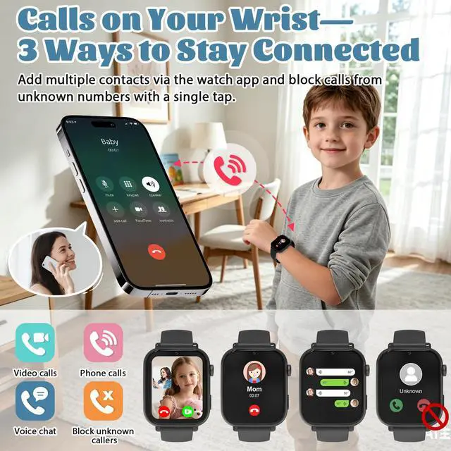 Alt view image 5 of 7 - 4G Kids Smart Watch for Boys Girls with GPS Tracker, SOS, Two Way Call Video Calling Voice Chat,School Mode, Alarm Clock,Safe Zones,Pedometer,Stopwatch,Games Children Smartwatch for 4-12 (4G Blac)